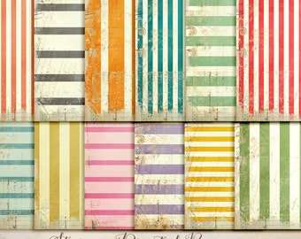 INSTANT DOWNLOAD - Digital Papers - Stripes. Perfect for blog background, art journal, mixed media, card making and much more.