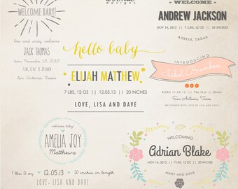 INSTANT DOWNLOAD - Birth Announcement Words Overlays vol.7