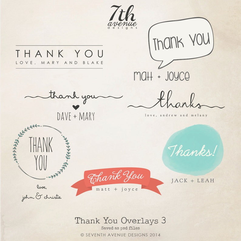 INSTANT DOWNLOAD Thank You Word Overlays vol.3 image 1