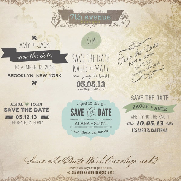 INSTANT DOWNLOAD - Save The Date Words Overlays vol.2