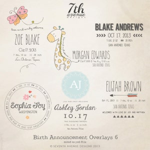 INSTANT DOWNLOAD Birth Announcement Words Overlays vol.6 image 1