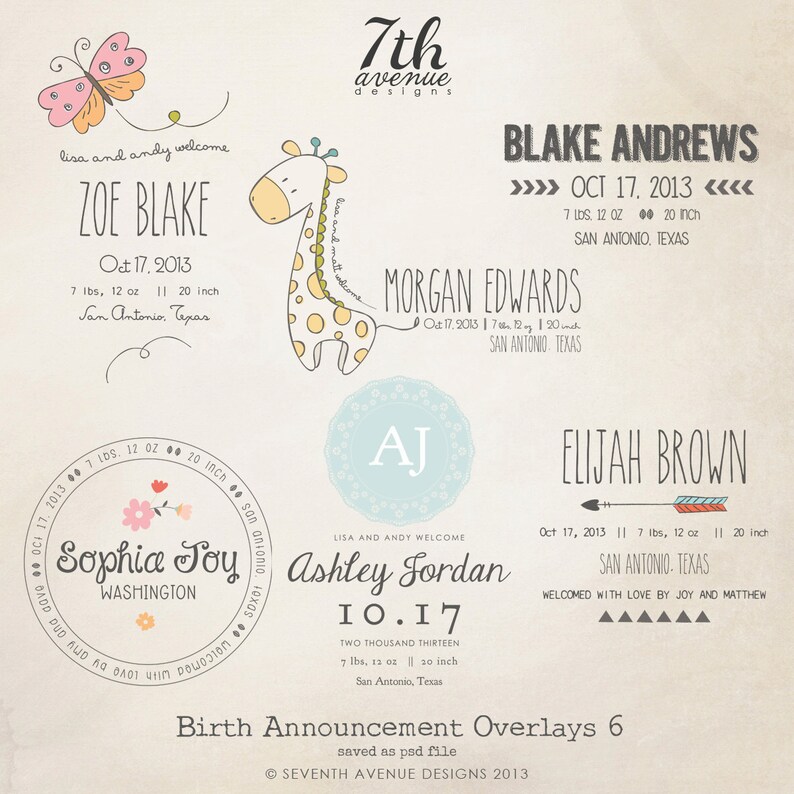 INSTANT DOWNLOAD Birth Announcement Words Overlays vol.6 image 1