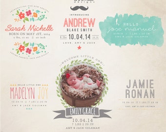 INSTANT DOWNLOAD - Birth Announcement Words Overlays vol.10