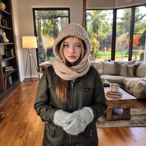 Women’s winter knit balaclava hat with scarf, Warm ear protection ski mask, Cold weather cycling hood, Full face cover for outdoors