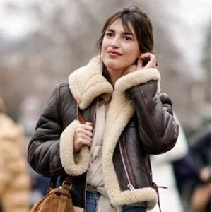 Handmade Shearling Aviator Jacket: Vintage Brown Sheepskin Leather Bomber