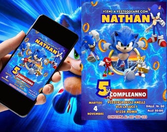 Invito di compleanno  Sonic Editabile / Modello di invito per festa Sonic stampabile / Invito Editabile Canva / Download Progetto Immediato