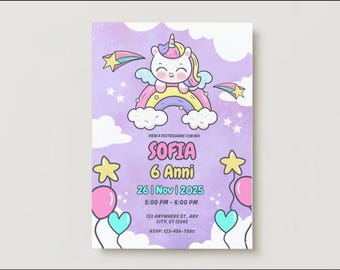 Invitación digital de cumpleaños de unicornio para imprimir o compartir, invitación digital de cumpleaños de unicornio, invitación imprimible, invitación DIGITAL