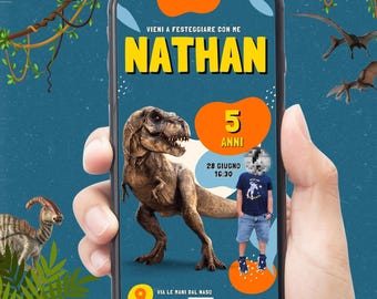 Invito da personalizzare - Dino T-Rex per il compleanno del tuo bambino