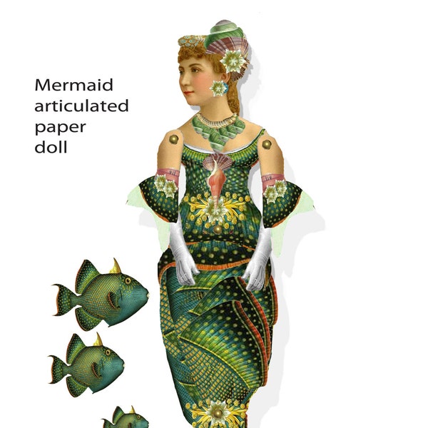 printable Mermaid articulated paper doll download printable project collage sheet