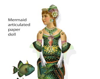 printable Mermaid articulated paper doll download printable project collage sheet