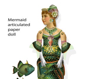 printable Mermaid articulated paper doll download printable project collage sheet