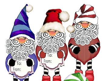printable santa, christmas  elves gnomes gift tags with movable legs and heads so cute collage sheet and christmas ephemera  craft project