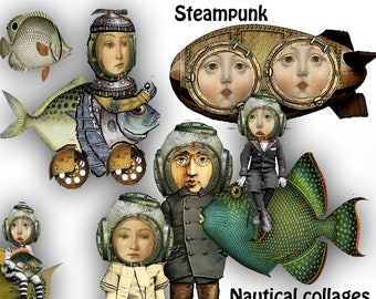printable steampunk nautical fussy cuts 3 sheets for journaling and junk journals cards craft projects collage  art and ephemera design