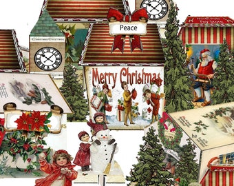 printable christmas village victorian ephemera images christmas miniature craft set great table decor and great kit for craft with kids