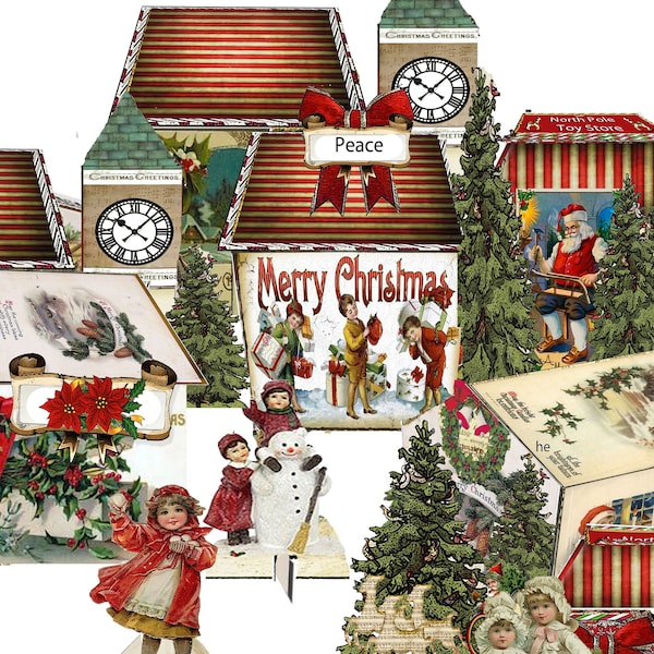 printable christmas village victorian ephemera images christmas miniature craft set great table decor and great kit for craft with kids