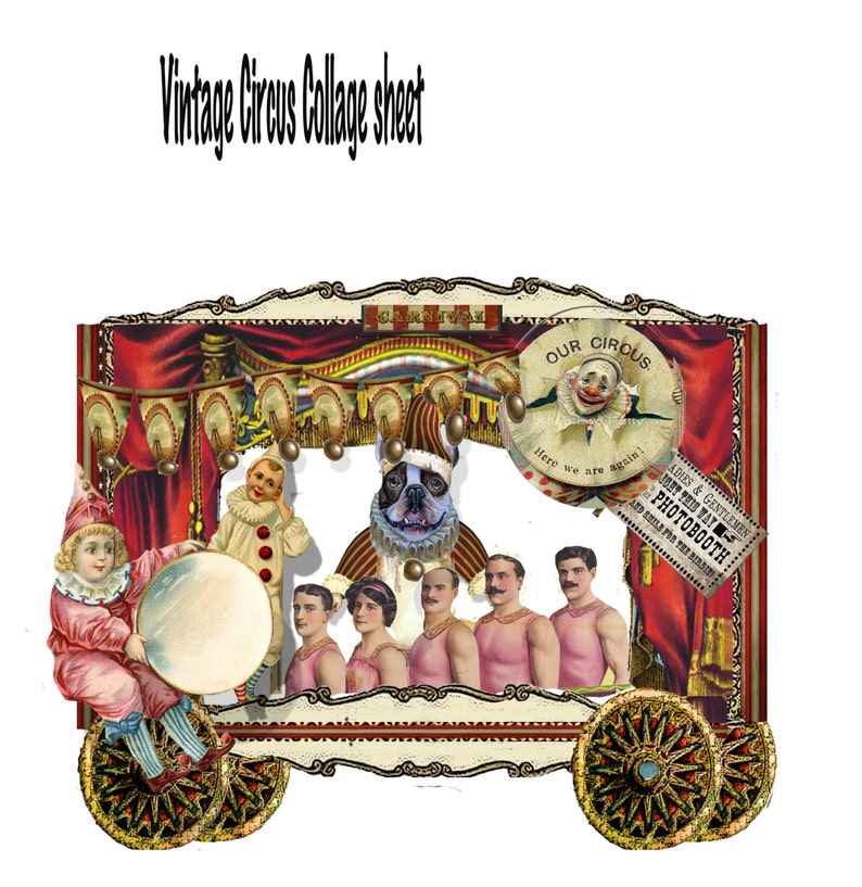 Vintage steampunk Circus collage sheet DIY great card or shadowbox or just for fun image 1