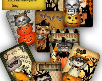 printable Halloween  Artist Trading Cards  cat clip art journaling card making  art projects and more two files 8 cards for DIY junk journal