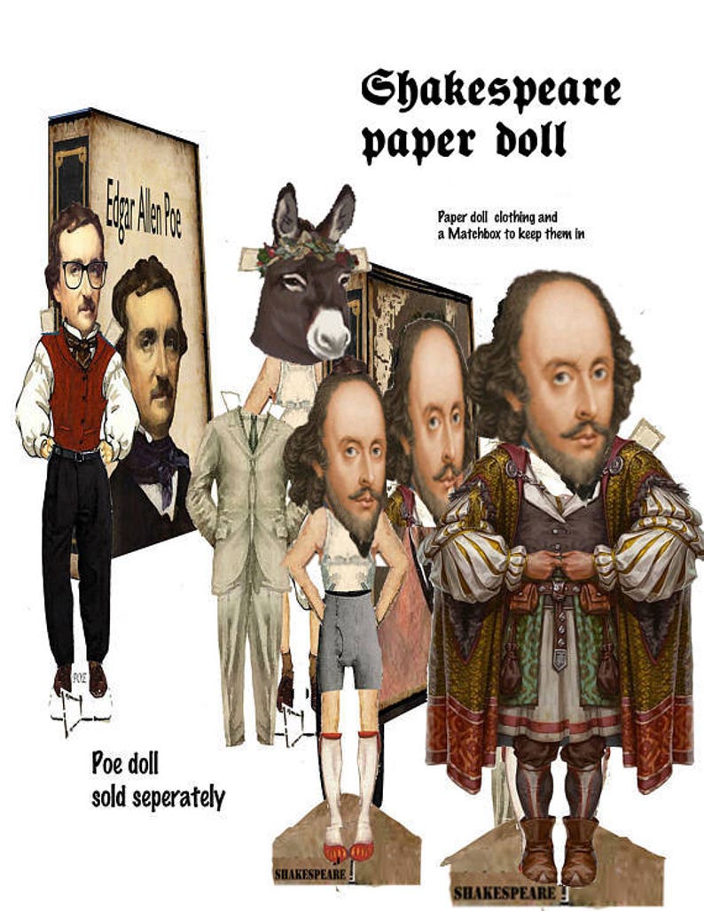 Printable Shakespeare Paper Doll And Matchbook To Store Etsy Printable Shakespeare Paper Doll And Matchbook To Store Etsy