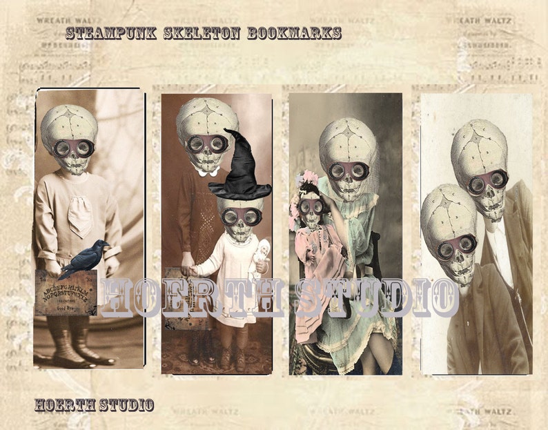 printable bookmark steampunk gothic skeleton vintage image etsy