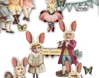 printable victorian bunny fairy ephemera, clip art PNG files for scrapbook cards embellishments journaling ATC  decoupage art vintage image
