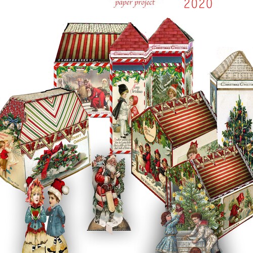 Printable Christmas Village Victorian Paper Houses and Clock | Etsy