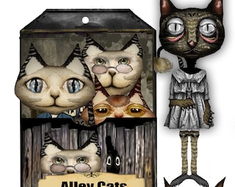 printable Midnight society of the Alley cats paper doll and pocket tag set great for Journals and scrapbook along with craft collage DIY art