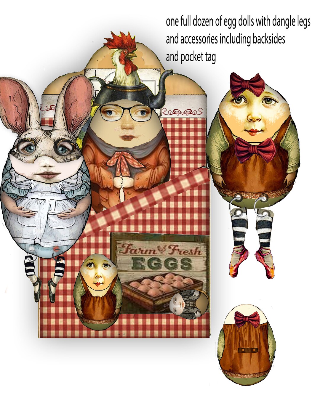 Printable Egg Dolls a Full Dozen, Backs and Dangle Legs Great for ...
