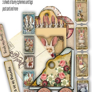 Printable Bunny Ephemera and Paper Set for Journal Junk Journal Collage ...