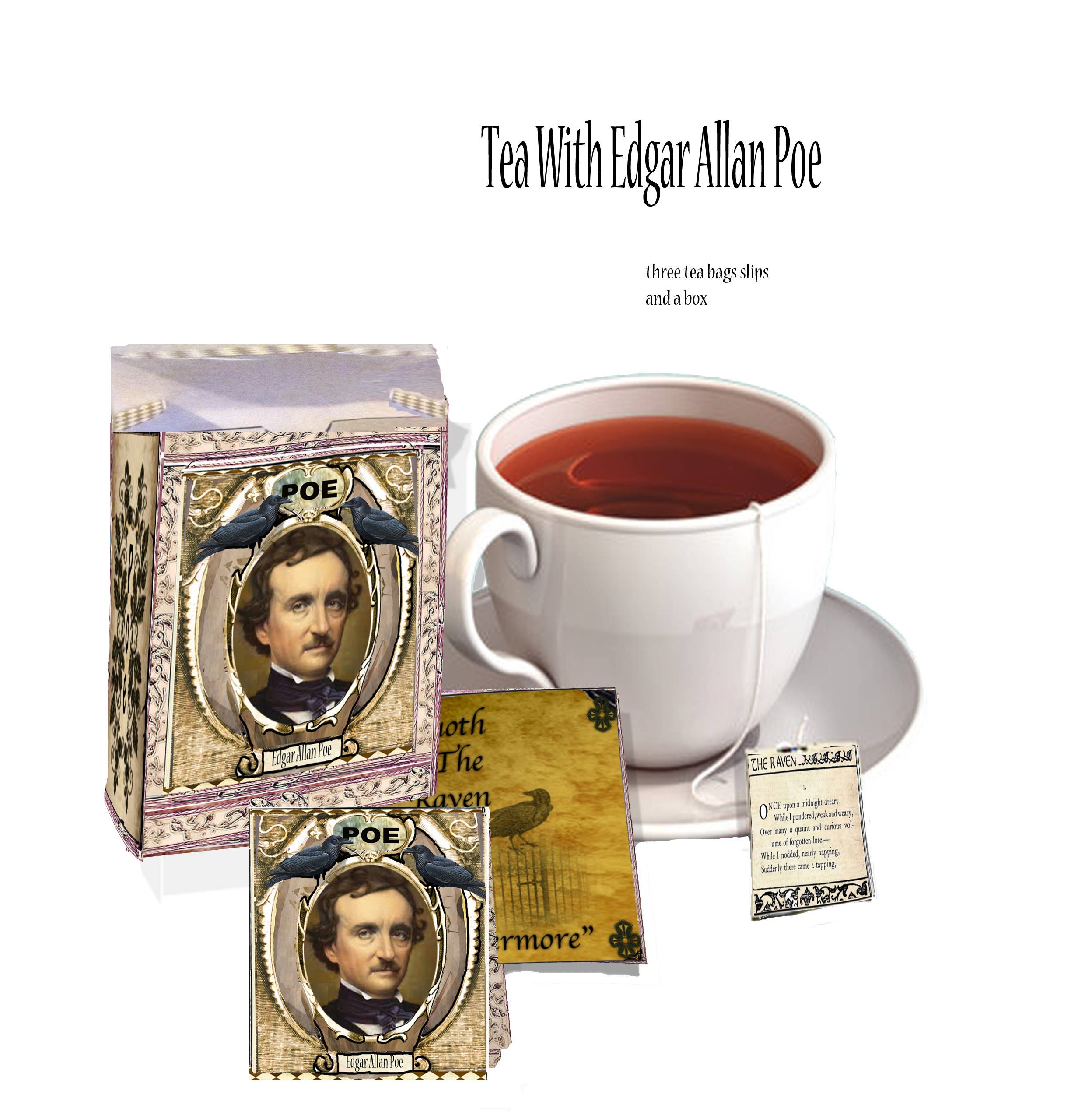 Edgar Allan Poe Printable Tea Bag Covers Perfect for Halloween Etsy