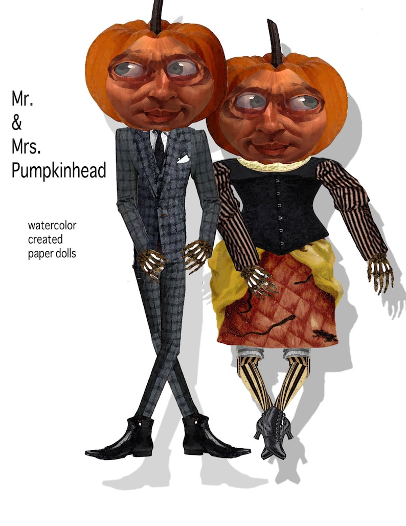 Printable Halloween paper dolls pumpkin head puppets collage Etsy