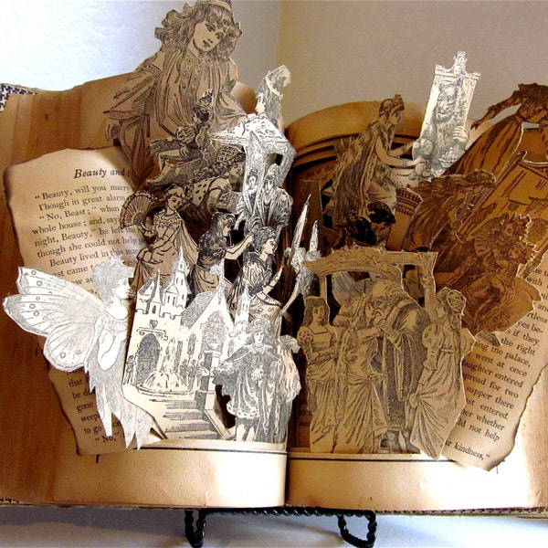 Repurposed Antique Altered Children's Book Beauty and the Beast and other Fairy Tales