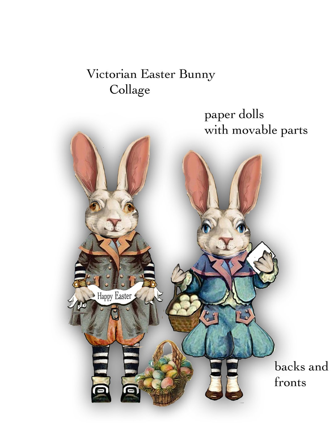 Printable Victorian Easter Bunny Paper Dolls Collage Ephemera Sheet ...