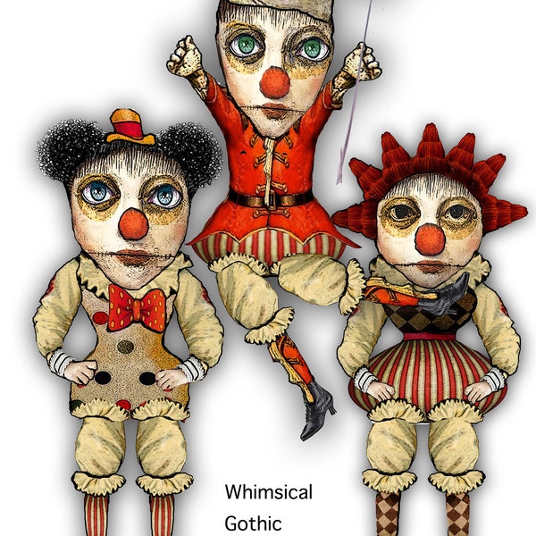 printable gothic steampunk circus clown paper dolls collage sheet mix and match ephemera paper articulated clown for journaling and craft