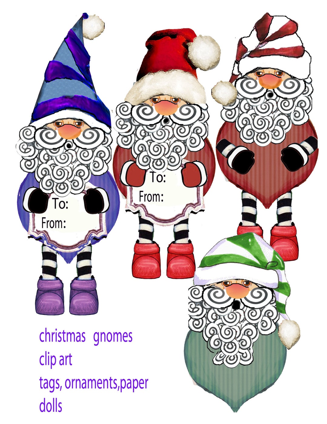 Printable Santa, Christmas Elves Gnomes Gift Tags With Movable Legs and ...