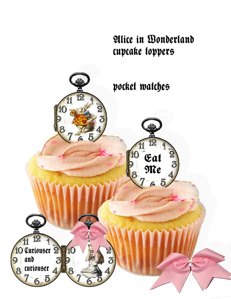 Printable Alice in Wonderland Cupcake toppers pocket watch Etsy