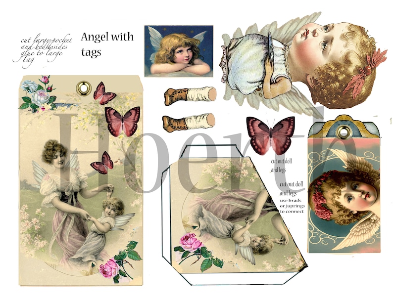 Printable Paper Doll Angels Ephemera Two Scrapbook Dolls Two Pocket ...