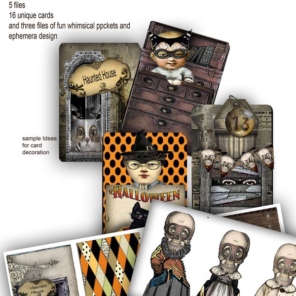 printable Artist trading Cards ATC Halloween whimsical trading cards with ephemera to add and design personally includes  pockets and tags