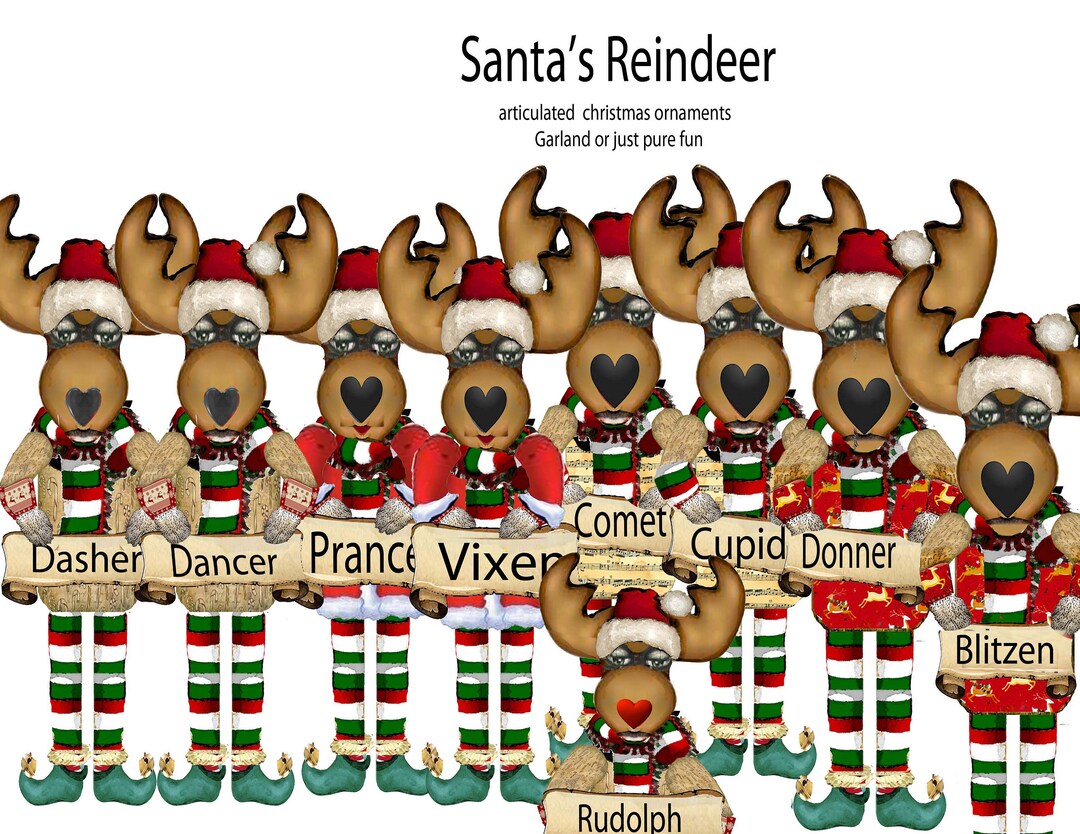 Printable Santa's Reindeer Christmas Paper Dolls, Articulated,garland ...