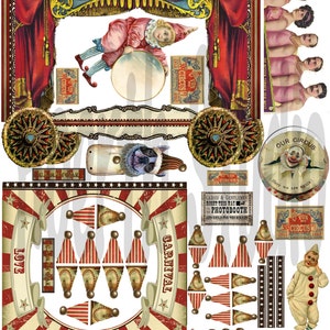Vintage steampunk Circus collage sheet DIY great card or shadowbox or just for fun image 2