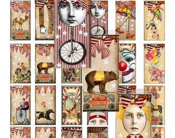 printable Circus vintage victorian domino tiles stickers, Jewelry ornaments craft collage sheet, project journaling ephemera  craft sheet
