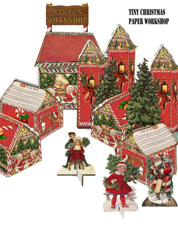 printable victorian christmas village Santa's Workshop