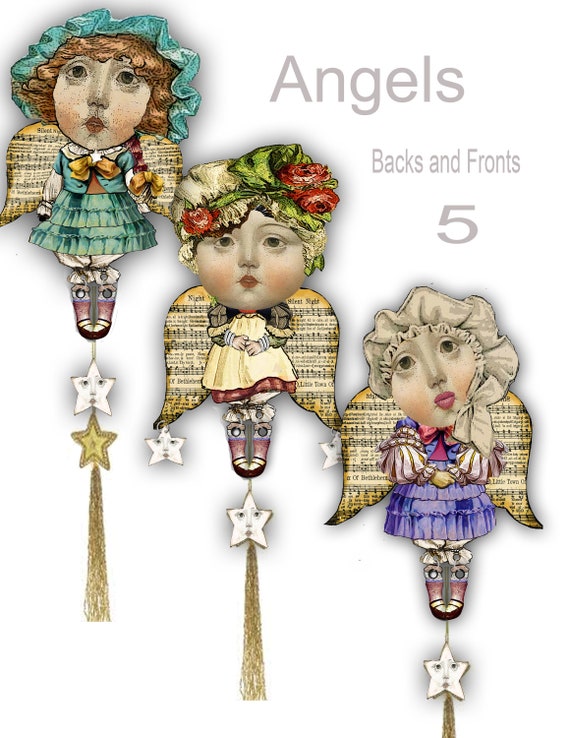 Printable Whimsical Angel Paper Doll Collage Sheet Ornaments Cards Ephemera  Victorian Christmas Angels for Scrapbook Junk Journals Craft Kit 