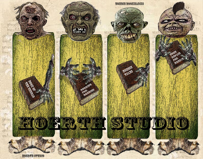 printable halloween zombie bookmarks macabre gothic sci fi etsy