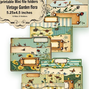 Vintage Floral Victorian Garden mini file folders Printable jpeg only