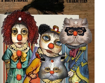 printable Whimsical Circus bookmarks collage scrapbook  paper, download comes in Jpeg or PDF file format whimsical and gothic clowns