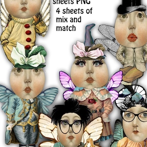 druckbare Feenpuppen Mix and Match Papierpuppe Set Collage Karte und Scrapbooking 4 PNG von Ephemera für Journaling Papierpuppe Spaß Handwerk Schnitte
