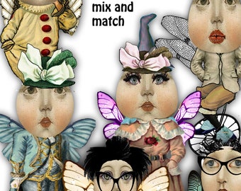 printable fairy dolls mix and match paper doll set collage card and scrapbooking 4 PNG of ephemera for journaling paper doll fun craft cuts