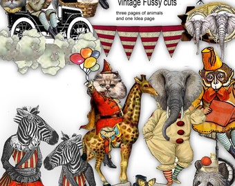 printable Circus whimsical Animals fussy cuts great for journals, junk journals ephemera cut outs, collages,  for a variety of uses