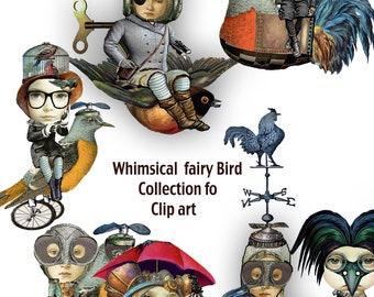 printable Steampunk Whimsical fairy aviator clip art collage ephemera scrapbook journals travel themed great for cards and Diy art and craft