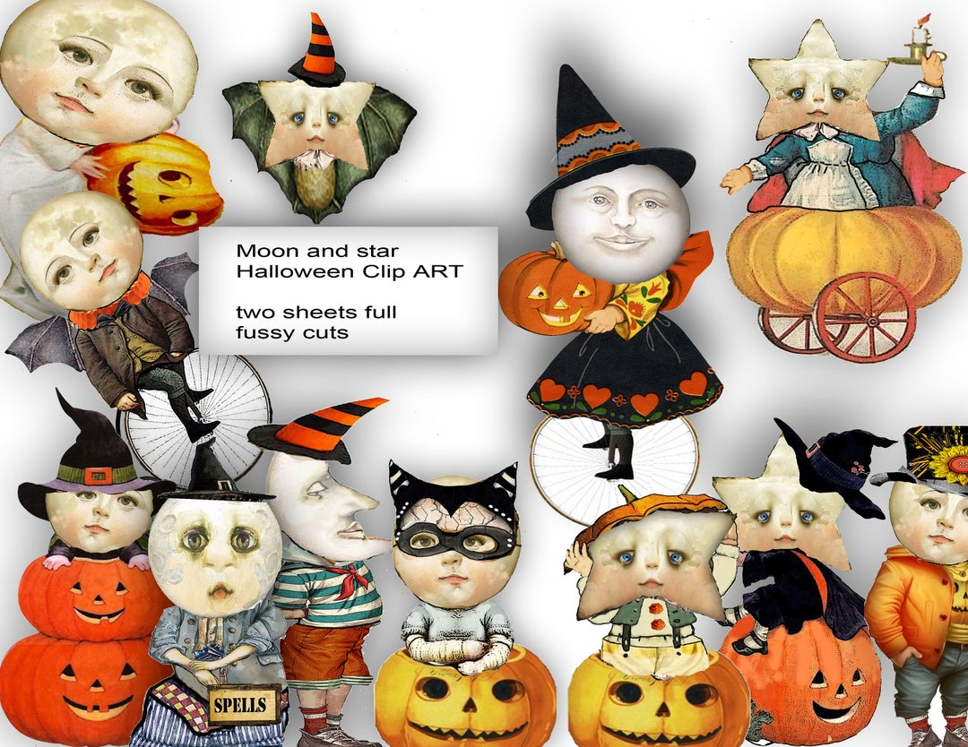 Printable Moon and Star Halloween Clip Art Ephemera Fussy Cuts for Junk ...
